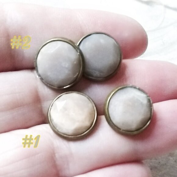 #1 ONLY! Dreamy + Classy! Large Taupe/Beige/Gray Colored Amazonite Post Earrings - Picture 7 of 8